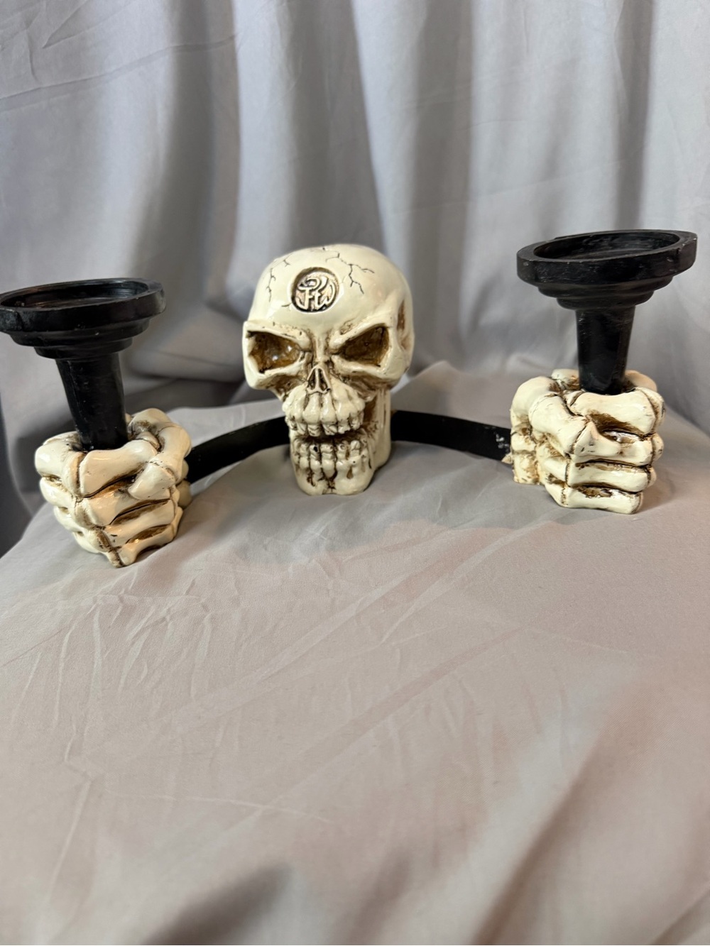 Skull Hand Double Candle Holder - Cream, decor, Halloween
